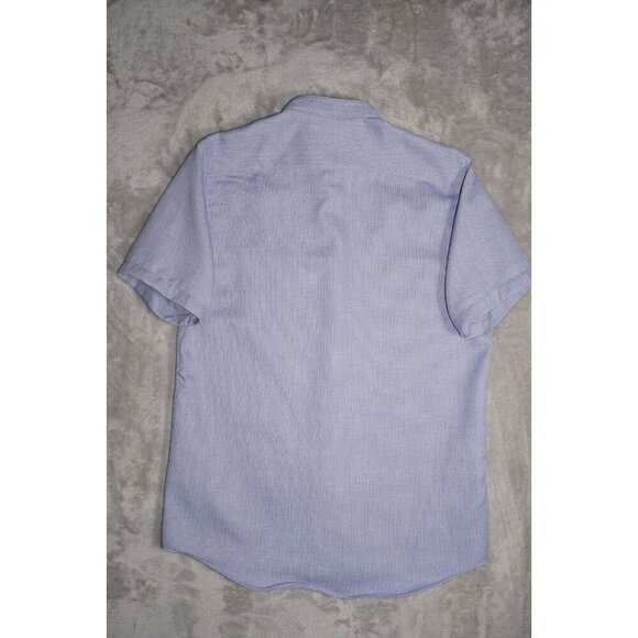 Zara Shirt Mens L Relaxed Fit Casual Button Up Mock Neck Rolled Short Sleeve - Picture 10 of 11